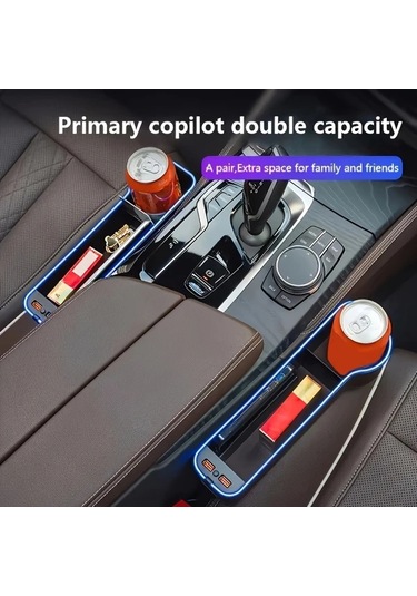 Xuweiwei 1 Pair Premium Car Seat Organizer 2 Parça Araç Koltuğu Saklama Çözümü Telefon Tutucu Hızlı Şarj Ve Led Aydınlatma