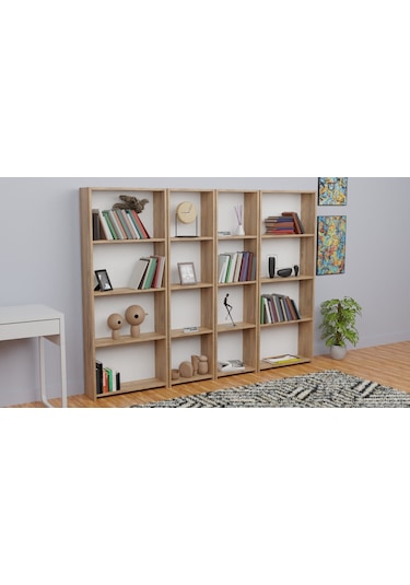 5 Raflı Kitaplık Seti Arkalıklı 2 Dar 2 Geniş Raf Kütüphane 170 C