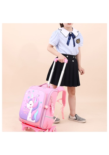 Econicword Okul Çantası Tekerlekli Sırt Çantası Arabası Öğrenci A