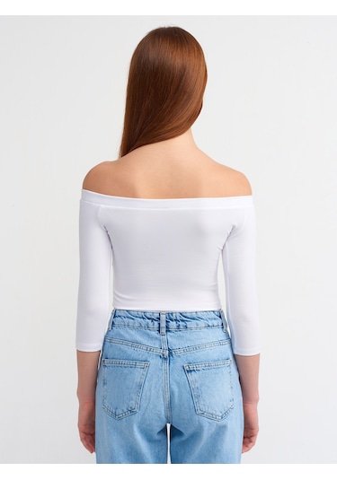Dilvin Omuzları Açık Top 101a30937 Beyaz