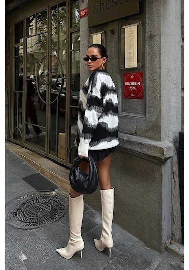 Lymens Oversize Geçiş Detaylı Triko Beyaz