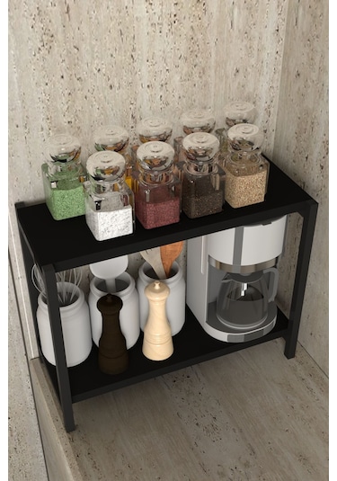 Aju Tezgah Üstü Raf Masaüstü Ayaklı Organizer Mutfak Banyo Düzenleyici Baharatlık Kitaplık Yüksek Raflık Siyah