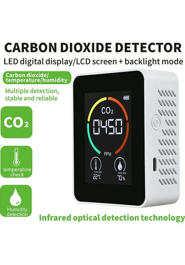 Hangfox Beyaz Taşınabilir Co2 Tespit Cihazı - Hava Kalitesi Analizörü 400-5000ppm Lcd Ekranlı Dijital Göstergeli