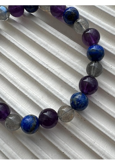 Store Zarman Ametist- Labradorit- Lapis Lazuli Doğal Taş Bileklik Çok Renkli