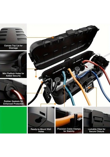 Besthome1 Dream011 Siyah 6 Girisli Dis Mekan Kablo Yöneticisi Priz Koruyucu Işıklar