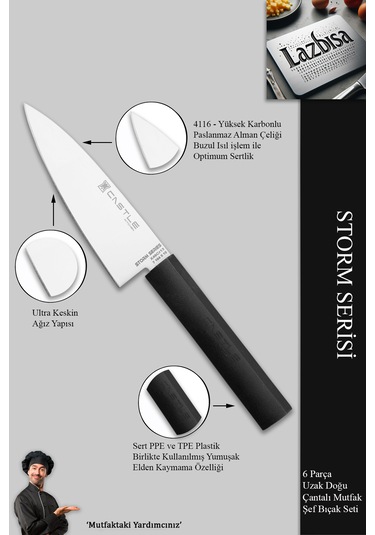 Incisive Serisi 6 Parça Mutfak Bıçak Set Kırmızı Çantalı İncisive Siyah - Kırmızı