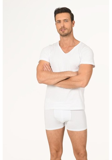 3 Adet Nbb Erkek V Yaka Kısa Kollu Fanila Atlet 707 Beyaz