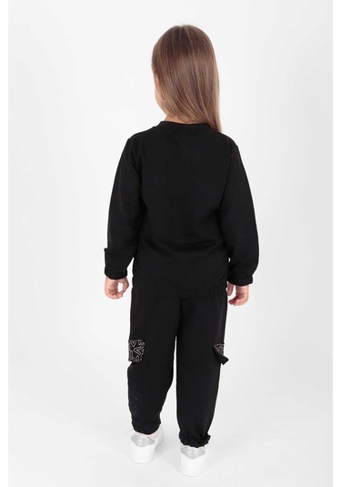 Ahengim Kız Çocuk Cepleri Baskılı Eşofman Takımı Ak2232 Siyah