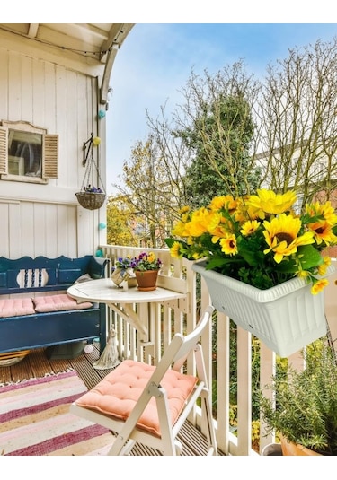 Yapay Çiçek Sarı Ay Çiçeği Papatya Küpeşte Askılı Saksıda Balkon Çiçeği Çiçek Sepeti