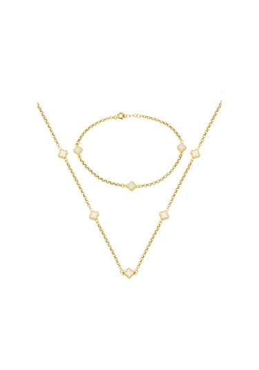 Bilezikci Beyaz Yoncalı Kolye Bileklik 14 Ayar Set