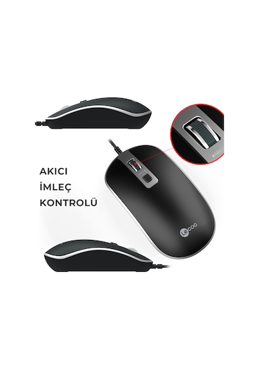 Lecoo MS104 USB Kablolu 1600DPI 4 Tuşlu PC, Mac, Dizüstü Bilgisayar ile Uyumlu Optik Mouse