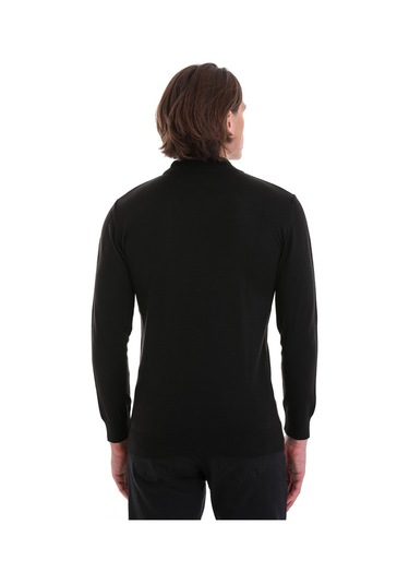 Hatemoğlu Siyah Regular Fit Düz Yarım Balıkçı Yaka Yünlü Triko Kazak Siyah