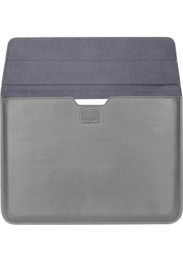 Macbook Pro 14 İnç M3 A2992 A2918 Uyumlu Deri Mıknatıslı Çanta Stantlı Şık Tasarım Koyu Gri