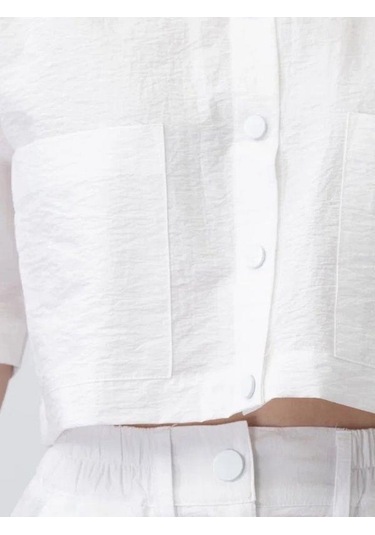 Kız Çocuk Crop Gömlek Poplin Pantolon Takım-15793 Beyaz