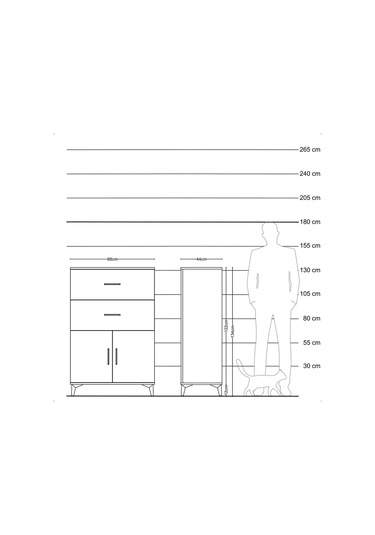 Hyperion Dolap Tek Raflı 2 Çekmeceli 2 Kapaklı 88x44x134 Çam-... Çam