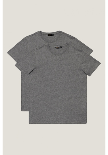 Ac&Co / Altınyıldız Classics 527538701 Slim Fit Bisiklet Yaka Düz Erkek Tişört 2'li Gri