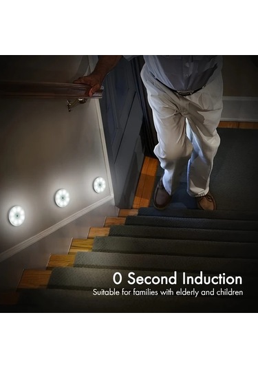 Chuangyinshop Sarı Yuvarlak Hareket Sensörlü 8 Led Usb Dolap Koridor Ofis Aydınlatma