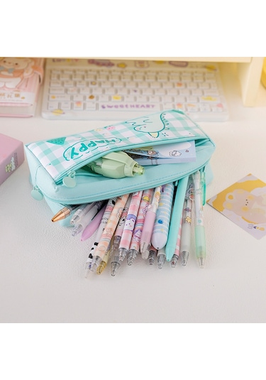 Tuomeng Yeni Menekşe-tavşan Sevimli Büyük Kapasiteli Kırtasiye Çantası Öğrenci Iyi Görünümlü Kalem Kutusu Karikatür Çok Fonksiyonlu Kalem Çantası