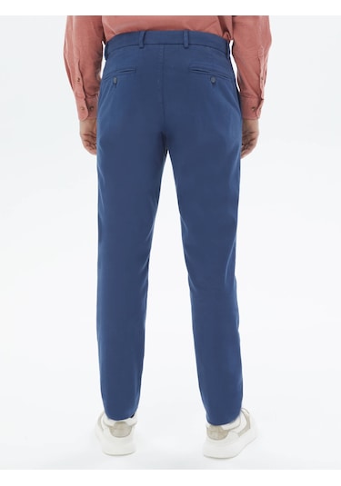Koyu Mavi Dokuma Regular Fit Casual Pamuk Karışımlı Pantolon Koyu Mavi