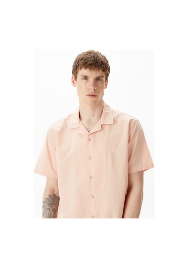 Nautica Erkek Turuncu Classic Fit Kısa Kollu Gömlek Çizgili W45407t Turuncu