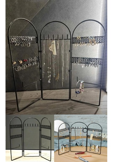 Bayev Metal Takı Düzenleyici Küpe Organizeri Dekoratif Takı Standı 3 Parça Kolye Yüzük Küpelik