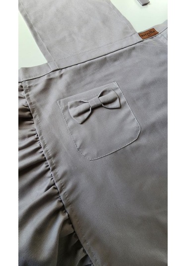 Keten Fırfırlı Bohem Mutfak Önlüğü Gri