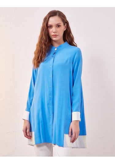Patı Gizli Hakim Yaka Tunik-gök Mavi Gök Mavi