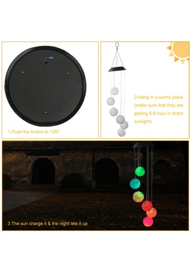 Güneş Enerjili Rüzgar Zilli Renkli Led Bahçe Dekor Lambası