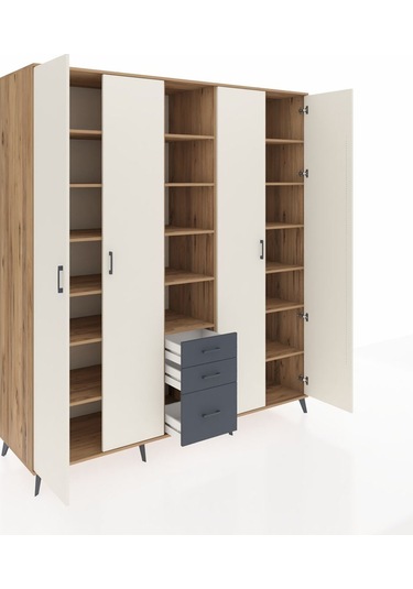 Kronos Dolap 17 Raflı 3 Çekmeceli 4 Kapaklı 220x59x243 Çam-aytaşı/antrasit Aytası/antrasıt