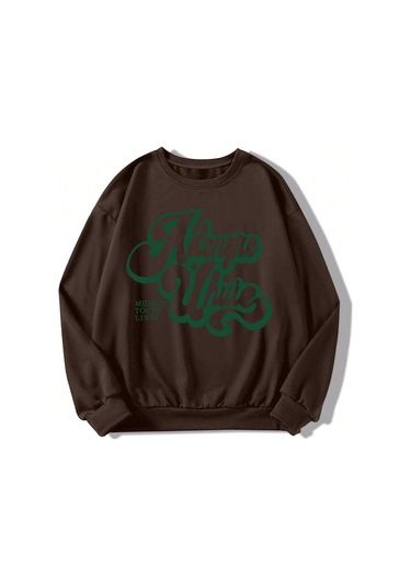Harfli Grafik Düşük Omuz Oversize Sweat-trzksw3307 Kahverengi