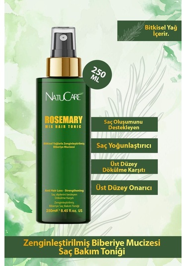 Natucare Saç Oluşumunu Destekleyen Yoğunlaştırıcı Ve Güçlendirici Biberiye Saç Toniği 250 ML