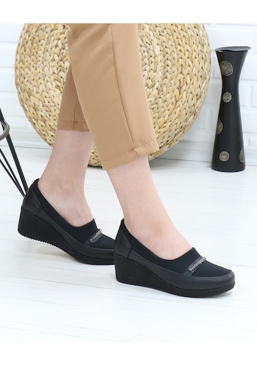 Nesilshoes Nesil Shoes Sdf A06 Siyah Strech Dolgu Kadın Ayakkabı