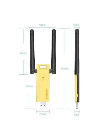 Wondernest Wifi Usb Sarı Kartı Harici Harici Dual Band Antenli Ağ Adaptörü Ac1200mbps 5ghz 3.0 2.4ghz 2 & Fs