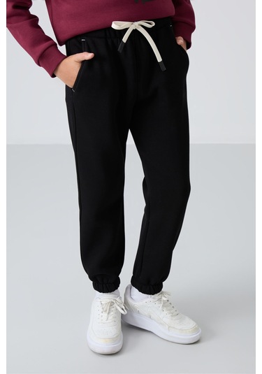 Tommy Life Siyah Pamuklu Kalın İçi Tüylü Yumuşak Dokulu Standart Fit Baskılı Erkek Çocuk Eşofman Alt - 11225 Siyah