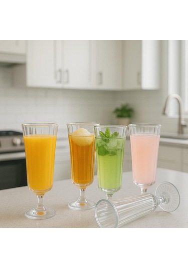 6 Lı Flüt Cam Kahve Yanı Su Bardağı