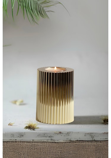 3 Lü Gold Krom Tırtıklı Yüzey Mumluk Dekoratif Tealight Set Mum