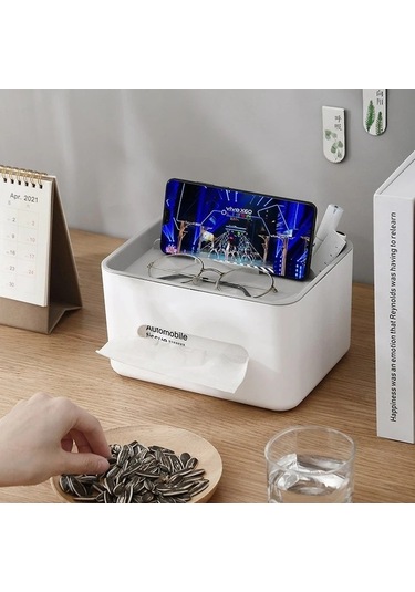 Ulzyvf Gri Masayıstü Dok Kutusu Çok Fonksiyonlu Masa Kağıt Kutusu Mendil Kutusu Makyaj Organizatör Peçete Tutucu Telefon Uz Gri