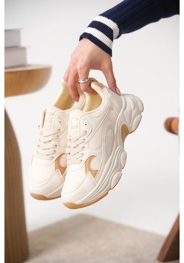 Garantili D0164 Günlük Ortopedik Kadın Sneaker Spor Ayakkabı Bej