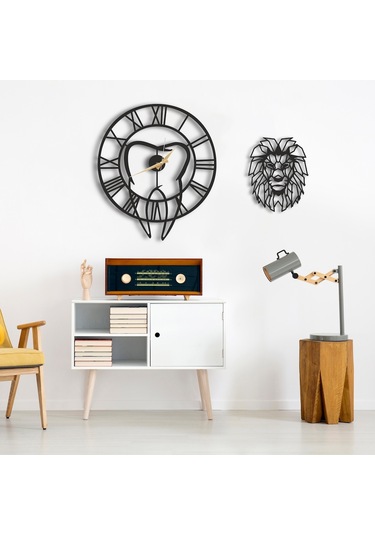 50X30 Dekoratif Duvar Saati + Ahşap Tablo 35 Cm (487867785) Siyah