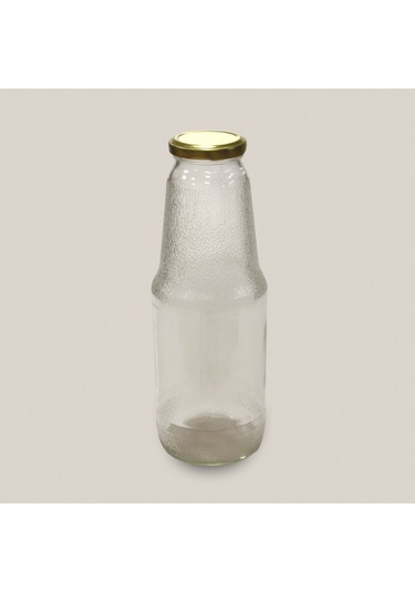 Rotanev 1 Litre Şeffaf Sürahi Süt, Ayran, Su, Limonata, Meşrubat Şişesi Metal Gold Kapaklı Cam Şişe 1000 ml