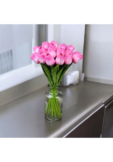 Yapay Çiçek Islak Lale Pembe Renkli 10 'lu Premium Pembe
