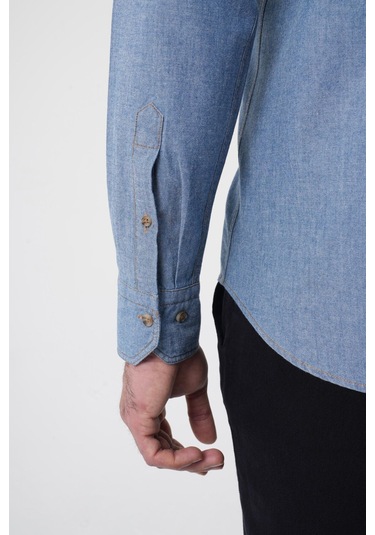 Bisse Erkek Regular Fit Uzun Kollu Denim Casual Gömlek Gmdnm252165 D35 Mavi