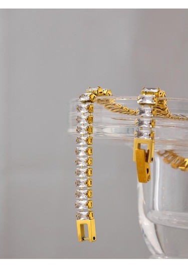 Eetit Paslanmaz Çelik Kübik Zirkonya Zincir Bileklik Kadın