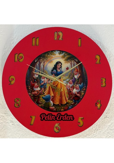 Kişiye Özel İsimli Çocuk Odası Duvar Saati Epoksi Dolgulu 35 Cm Masallar Serisi Kırmızı - Turuncu