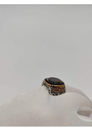 Kırmızı Taşlı Yuvarlak Kesim Erkek Yüzüğü 24 Mm 925 Ayar Gümüş Yü