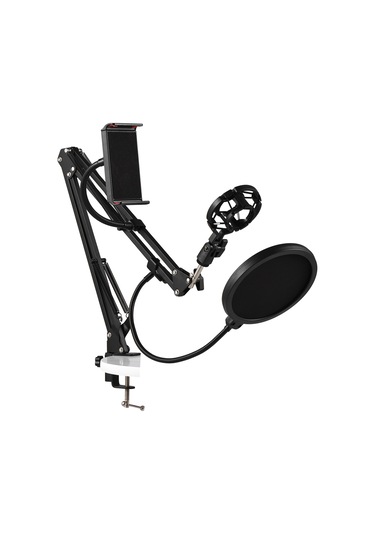 Samdoo Siyah Çok Amaçlı Masaüstü Mikrofon Stant Seti - Katlanabilir, Ayarlanabilir, Mikrofon Tutucu, Anti-pop Filtresi Ve Telefon Tutucu Dahil