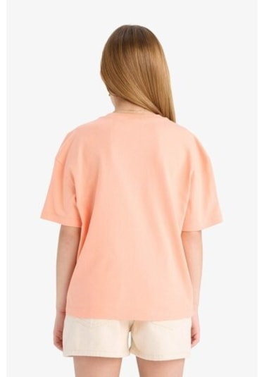 DeFacto Kız Çocuk Relax Fit Bisiklet Yaka Baskılı Kısa Kollu Tişört E0353A825SMOG189 Turuncu