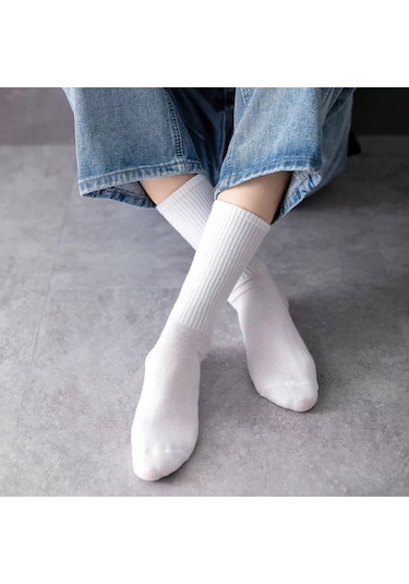 Bgk Unisex Kolej Düz Desensiz Çorap  6 Adet Beyaz