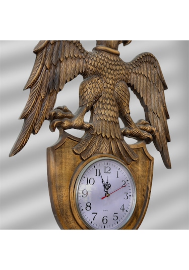 Ahşap El Oyması Selçuklu Kartal Duvar Saatli Dekoratif Pano. 58x45 Cm