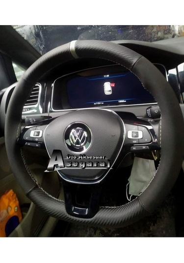 Vw Polo 2017 Uyumlu Nubuk Direksiyon Kılıfı Dikme Alcantara-carbon Gri Yüzüklü